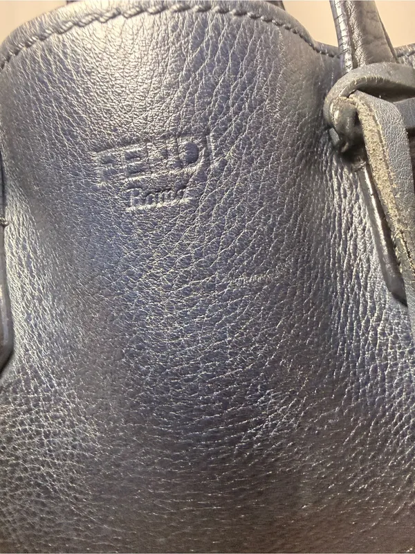Fendi Dark Navy Leather Tote with Hanging Tag - Image 11