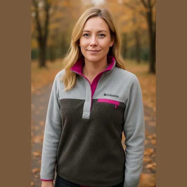 Columbia Benton Springs Half Snap Pullover Gray Heather Shark Pink Fleece Medium - Image 2
