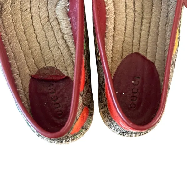 Gucci Tian GG Supreme Espadrille Flats Floral‎ Bird Print 37 - Image 3