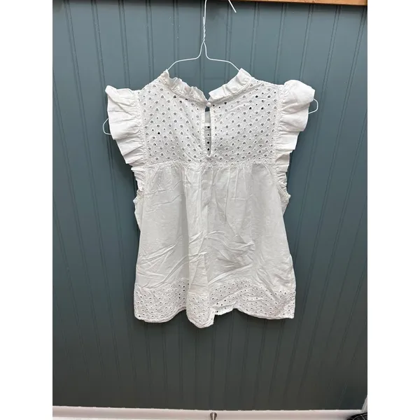 Vineyard Vines White Eyelet Flutter Sleeve Top Ruffle Neck 2W001368 NWT S‎ - Image 3