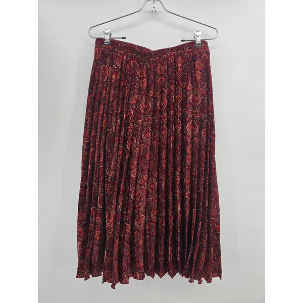 Max Studio Skirt Womens L 9712V19 Burgundy Paisley Pleated Midi NEW - Image 2