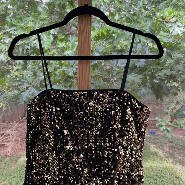 Milly Elle Gold Sequin Feather Hem Party Dress Size 4 - Image 4