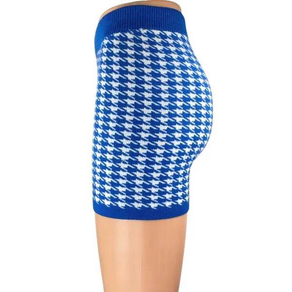 Princess Polly Blue Houndstooth Gingham High Waist Knit Biker Shorts Size S/M - Image 3