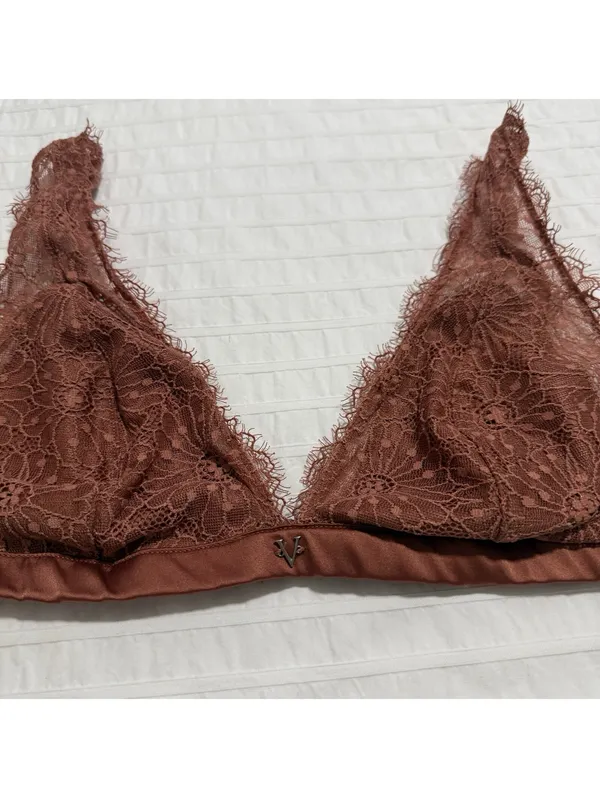 Victoria's Secret Unlined Eyelash Lace Triangle Bralette Sz M Medium Rust - Image 2
