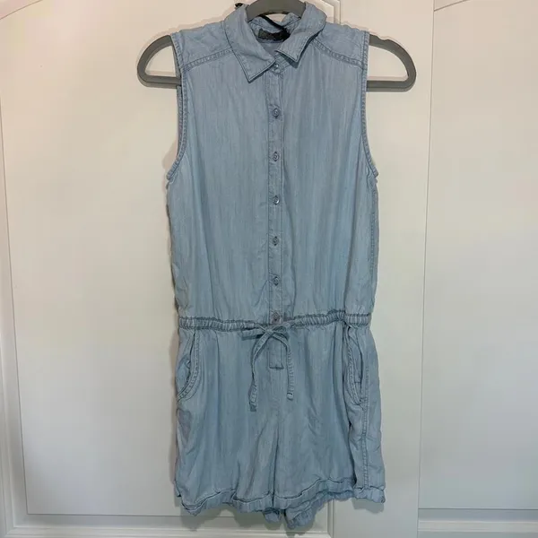 Prana Weekend Escape Romper‎ Women's Vintage Blue Tencel Lyocell Chambray Small - Image 2