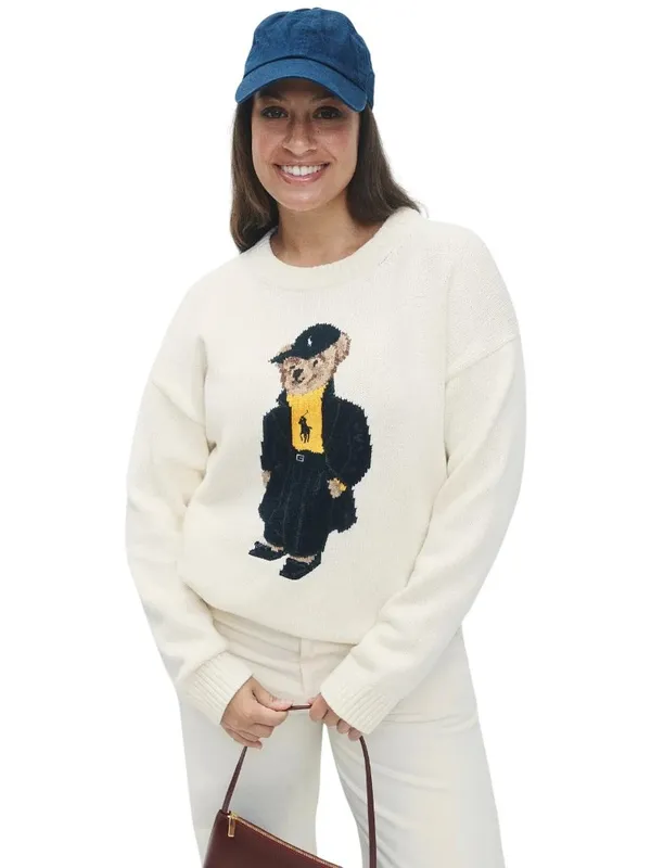 Polo Ralph Lauren Cotton Bear Long Sleeve Crew Neck Pullover in Ivory Large Wome - Image 14