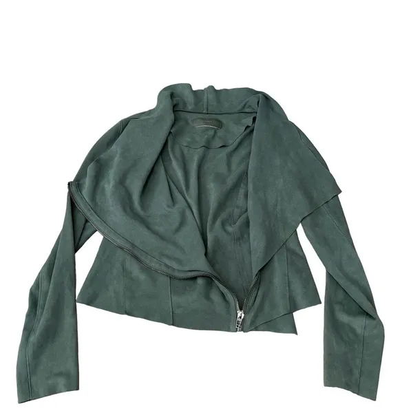 Blank NYC Faux Suede Sage Olive Green Moto Jacket - Image 4