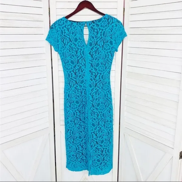 Eva Mendes‎ New York & Co. Lace Sheath Bodycon Dress Teal Black 2 Party Cocktail - Image 9