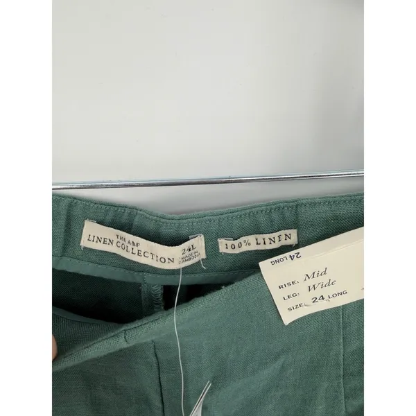 Abercrombie & Fitch Wide Leg Pants Linen Mid Rise 24 Long Green Coastal Chic NWT - Image 7