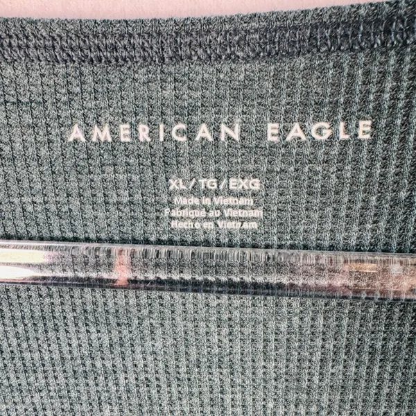 American Eagle Waffle Knit Thermal Top Cropped Notch Neck Teal Green XL Soft Y2K - Image 3