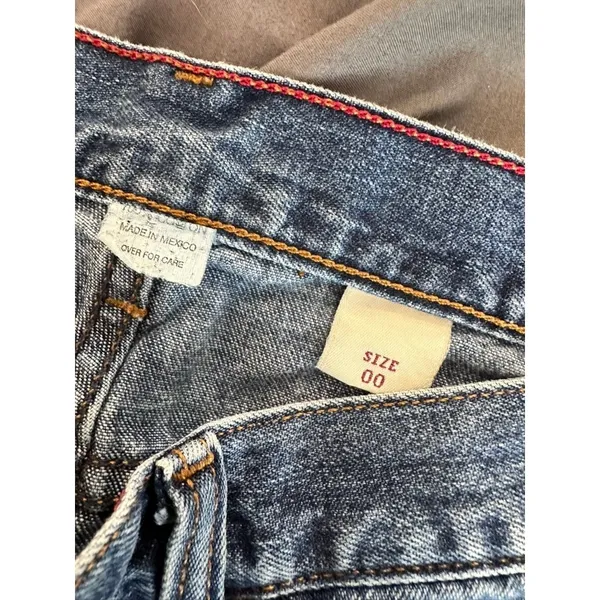 Abercrombie & Fitch Y2K Low Rise Straight Leg Cuffed Jeans Sz:00 Blue Button Fly - Image 9