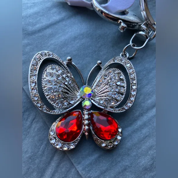 Sparkling Butterfly BagCharm/Keychain with Red Gems & Rhinestones NWT! - Image 5