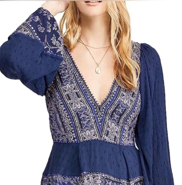Free People My Love Mini Indigo Dress Size Small - Image 3