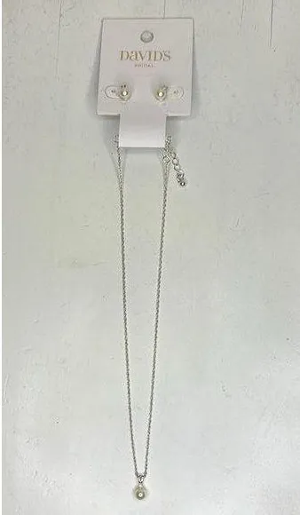 David's Bridal Pearl Necklace and Earrings Set - Image 2