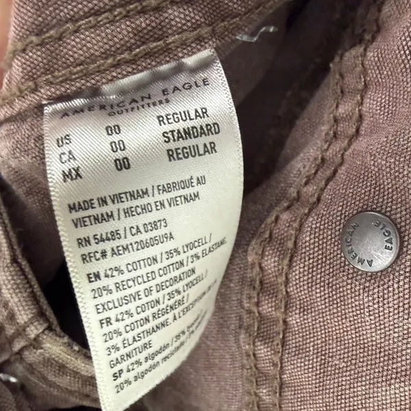 American Eagle Stretch Stovepipe Pant Brown High Waist Twill Earthy Size 00 - Image 10