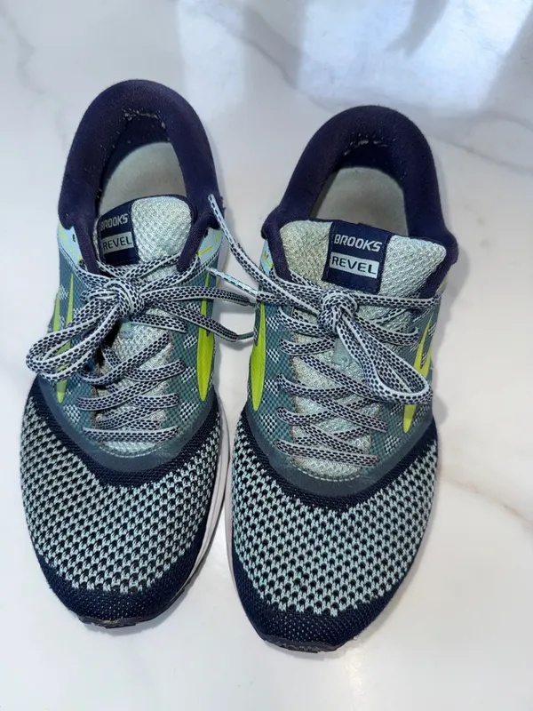 Brooks Men's Athletic Running Shoes - Navy and Lime Green - Image 7