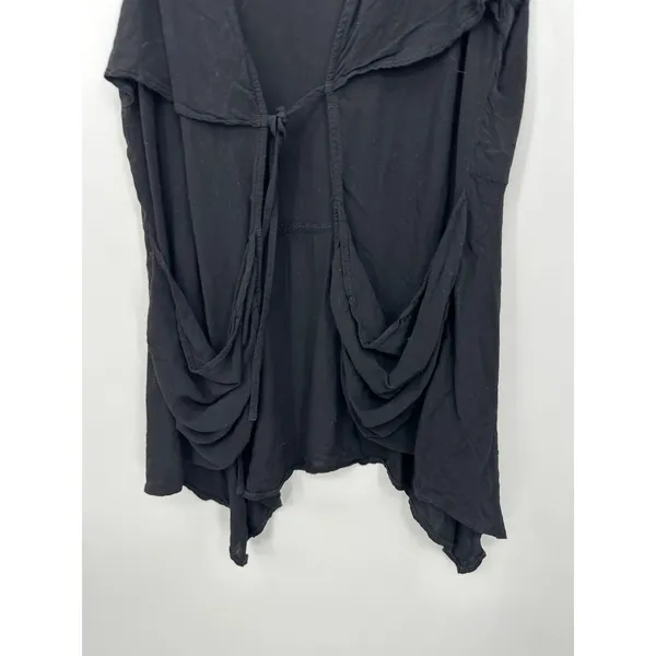 Black‎ Lagenlook Tie Front Cardigan Vest Sz M Boho Festival Pockets Minimal - Image 4