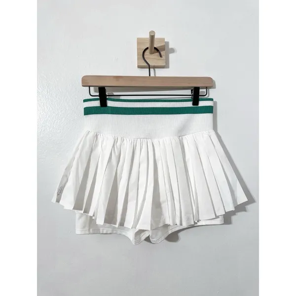 Free People Movement Doubles Skort White Pleated Green Stripes Med Golf - Image 3
