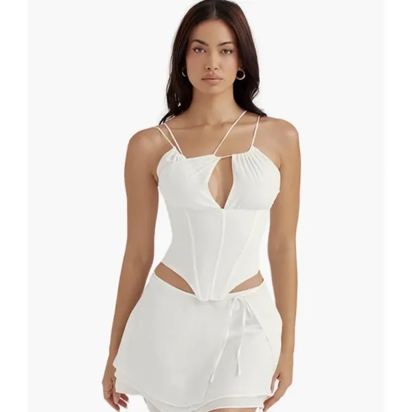 House of CB Womens Orla White Chiffon Strappy Corset Bustier Top Size‎ M - Image 2