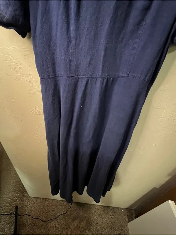 Basic Threads Santa Monica Blue Linen Tencel Button Front Midi Shirt Dress - Image 11