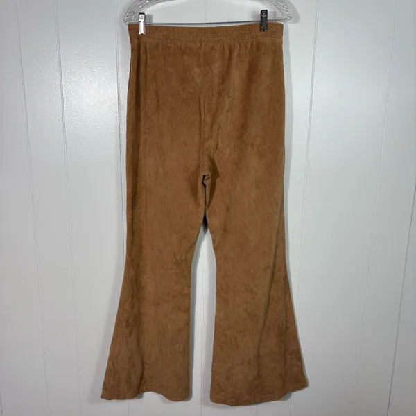 Aerie Brown Ribbed Stretch Corduroy Flare Pants High Waisted Regular Stretchy L - Image 4