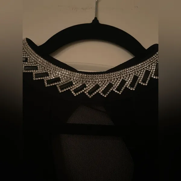 Moa Moa Rhinestone Collar Top with Sheer Mesh Panels - Size S - Image 6