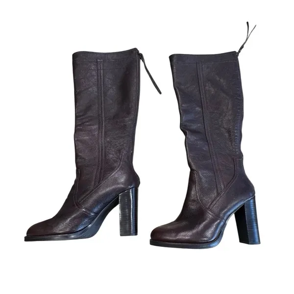 Adrienne Vittadini Birdie Brown Leather Knee High Boots Women's Sz 8.5 Tall Heel - Image 2