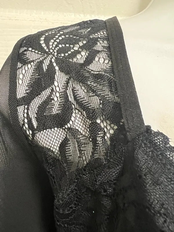 UNBRANDED Black Lace Bustier Sheer Mesh Sweetheart Neck Bodysuit - Image 10
