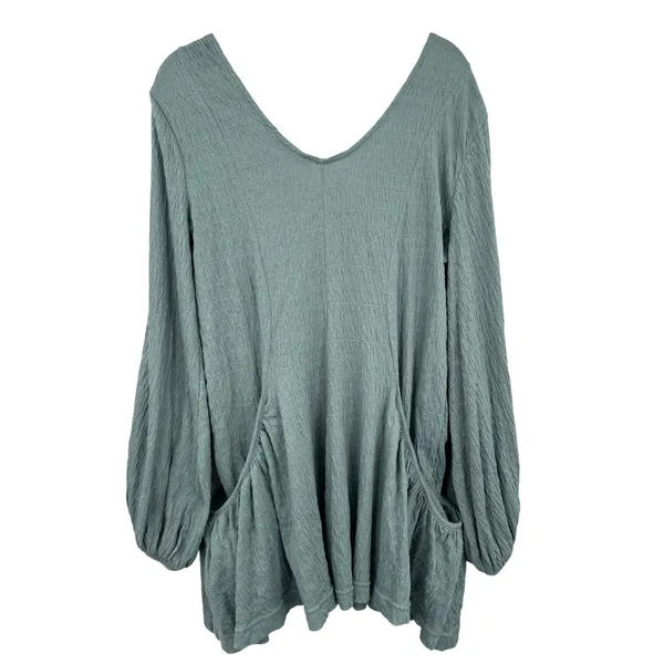 Free People‎ Beach Teal Textured Gauze Balloon Sleeve Mini Dress Tunic Coverup S - Image 2