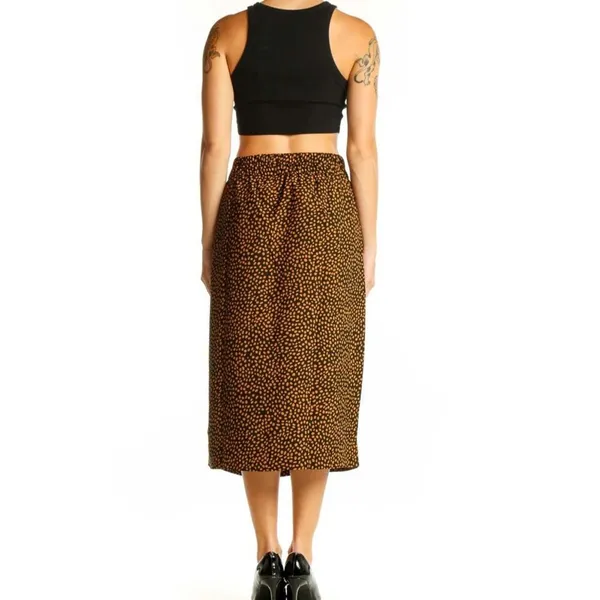 J. Crew Brown & Black Polka Dot Printed Midi Skirt Size Large - Image 4
