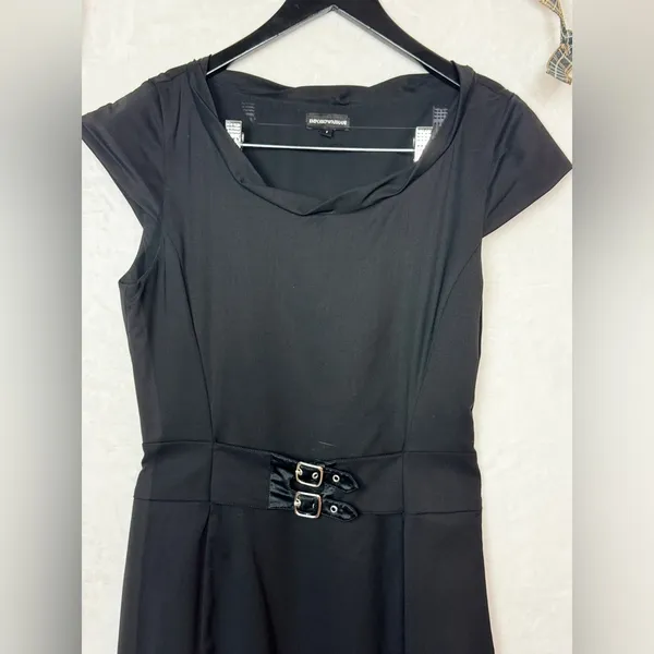 Emporio Armani Black 100% Wool Belted Dress Size 8. G#26 - Image 5