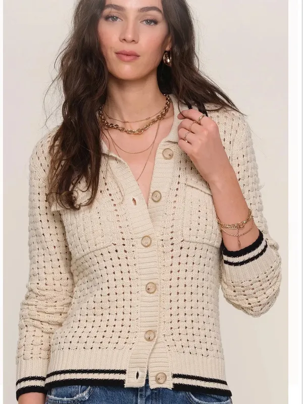 Heartloom Womens Sz Large Posey Cardi Cardigan Sweater Beige Black Marble Button - Image 2