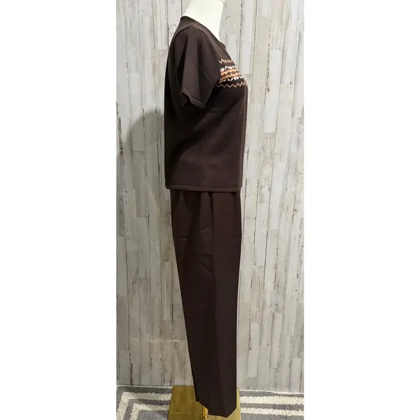 Kasper Suit Set Womens Petite 6P‎ Brown Knit Sweater Top & Dress Pants 2pc - Image 3