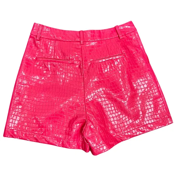 7 For All Mankind Hot Pink Vegan Leather Crocodile Crop Top Shorts Set M NEW Tag - Image 9