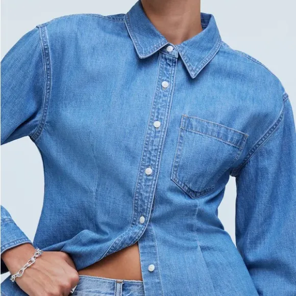 Madewell Chambray Denim Darted Button-Up Long Sleeve Shirt XS - Image 10