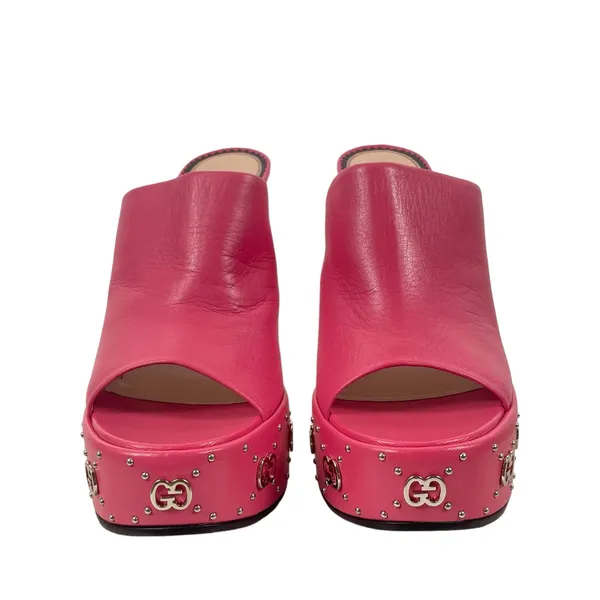 Gucci GG Studs Leather Platform Slide Sandal Rhodamine Pink Size 40 - Image 4