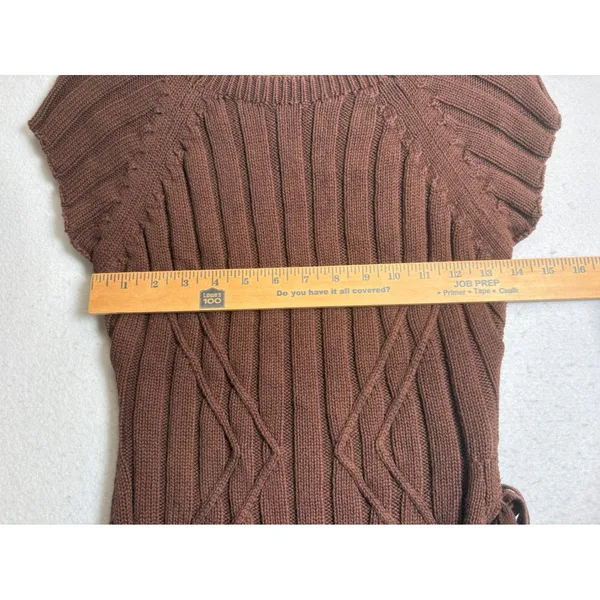 Zara Womens Brown Ribbed Asymmetrical Side Tie Short Sleeve Knit Top Small - Image 7