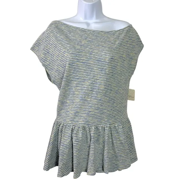 Free People Retro 90s Beachy Fallon One-Piece Romper Blue Grey Stripes XS NWT - Image 3