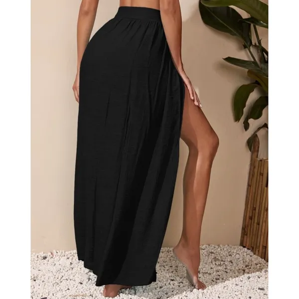 SheIn Black Wrap Swim Cover Up Skirt Maxi Side Slit Tie Waist Beach Size‎ S - Image 2