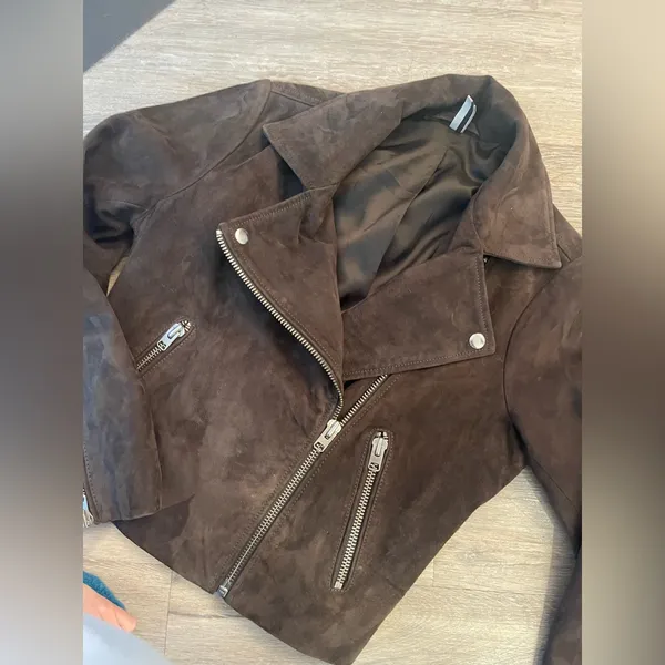 Sale! Topshop Genuine Coffee Brown Suede Moto Jacket Us6 - Image 3