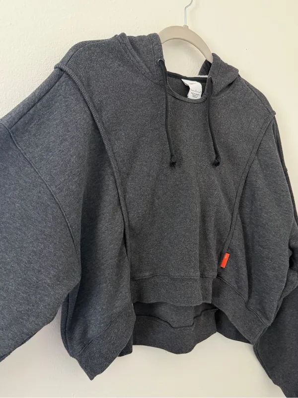 Nike Dri-Fit Ribbed Cotton Fleece Lounge Cropped Training Hoodie size large - Image 5