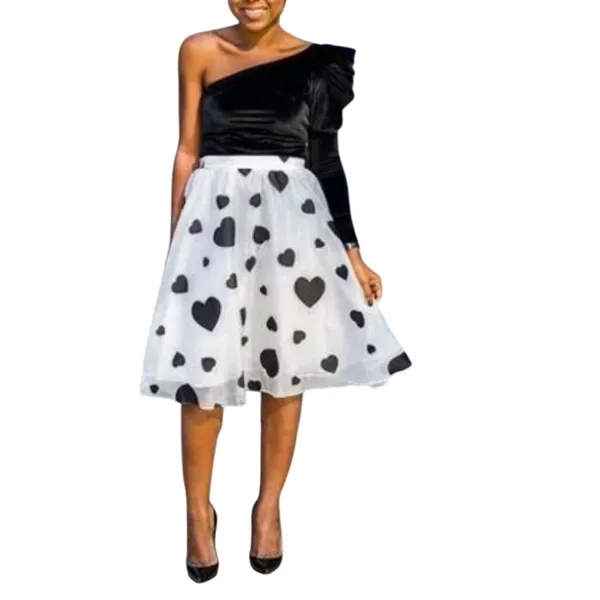 J.Crew Organza Heart Skirt Womens‎ 2 White Black A-Line Midi Romantic Coquette - Image 2