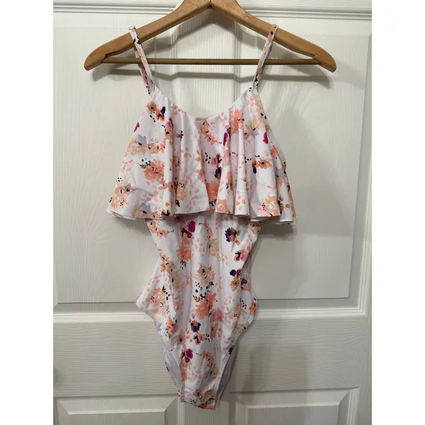 Beachsissi Floral Flounce Off Shoulder Ruffled Monokini One Piece Swimsuit, M - Image 2