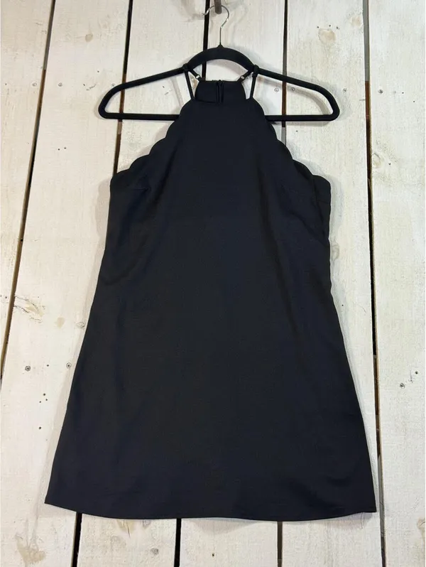 Lulus Black Halter Mini Dress Scalloped Neckline - Image 2