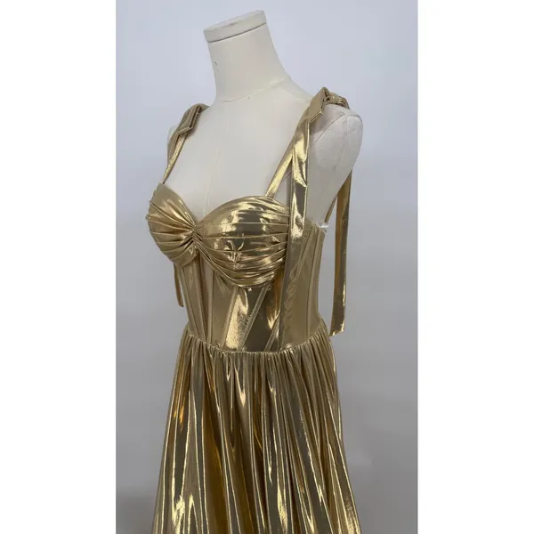 Jovani Metallic‎ Lamé Tie-Strap Boho Gown Size 4 - Image 7