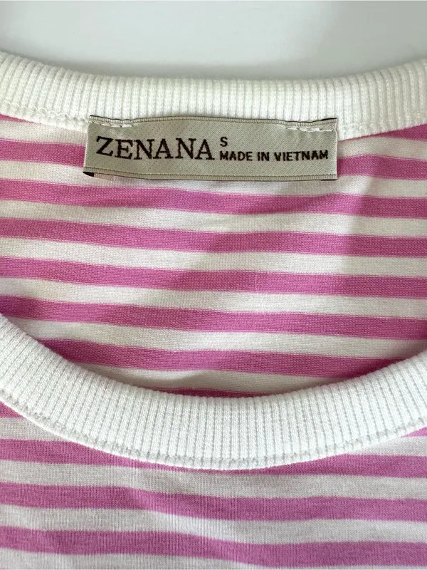 ZENANA Striped Ribbed Crewneck T - Shirt Women’s Candy Pink Sz Small Cotton - Image 6