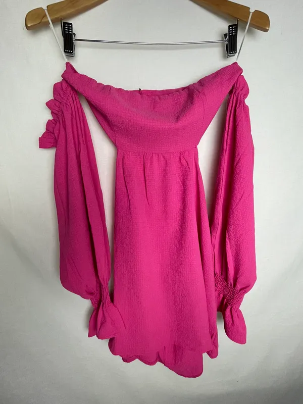Hot Pink Off The Shoulder Dress - Image 9