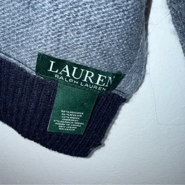 LAUREN RALPH LAUREN Wool Blend "LRL" Signature‎ Monogram Grey Blue Scarf - Image 4