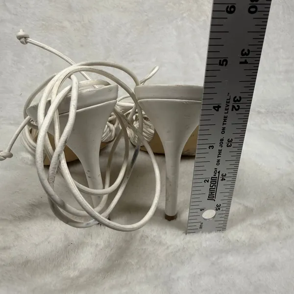 Marc Fisher LTD White‎ Leather Lace Up Strappy Stiletto Heels Knotted Sandals 8 - Image 8
