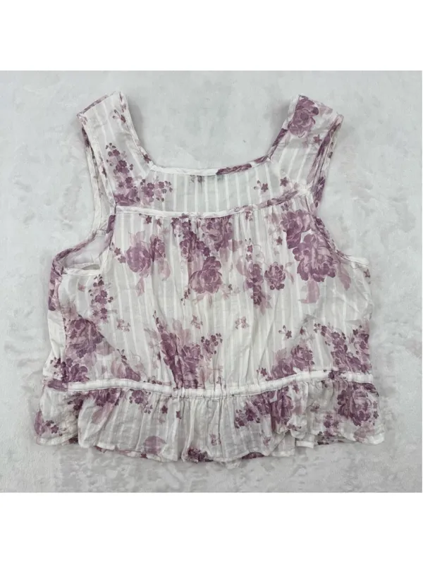 American Eagle Outfitters Cropped Tank Lavender Floral Cottage Boho Fairy Small - Image 2